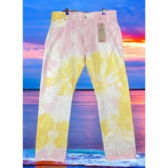Levis 501 Straight Y2K White Tie Dye Hip Hop Jeans Mens 30x34 New Fast Ship - Picture 15 of 15